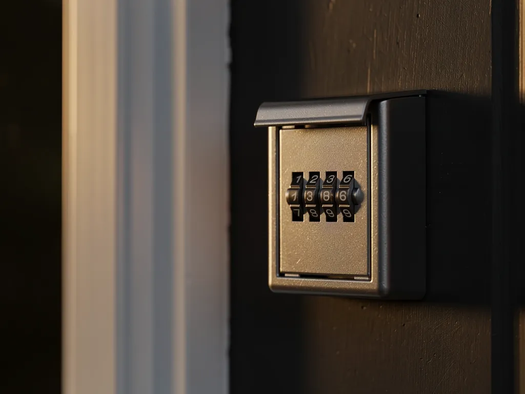 Boîte à clés à code fixée près d'une porte d'entrée