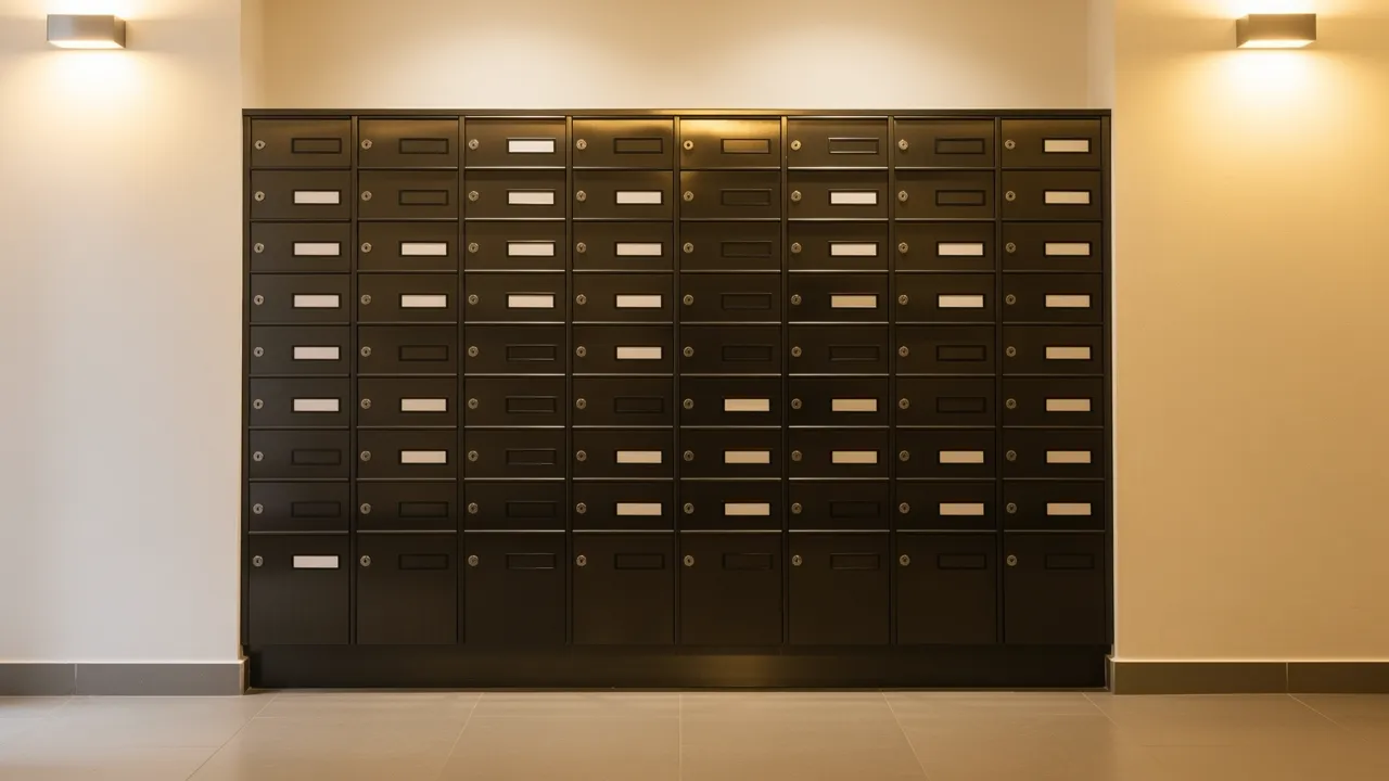 Batterie de boîtes aux lettres dans un hall d'immeuble